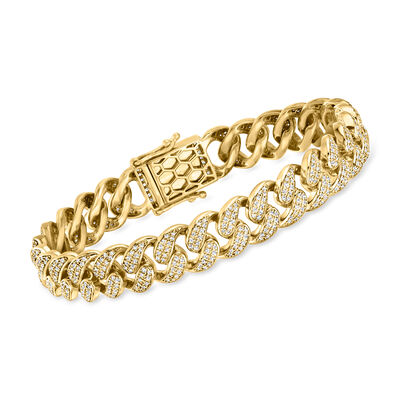 Men's 3.00 ct. t.w. Lab-Grown Diamond Cuban-Link Bracelet in 18kt Gold Over Sterling