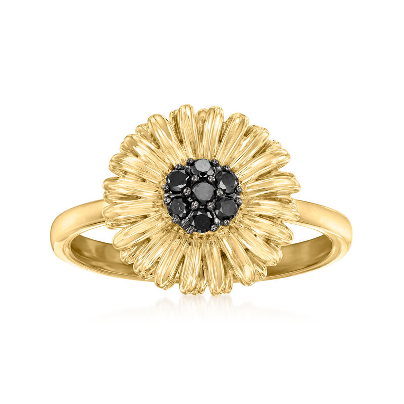 .15 ct. t.w. Black Diamond Sunflower Ring in 18kt Gold Over Sterling image number 0