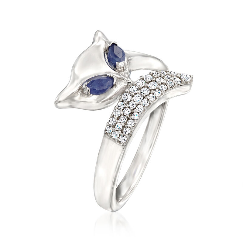 .20 ct. t.w. Sapphire and .20 ct. t.w. White Zircon Fox Ring in Sterling Silver image number 2