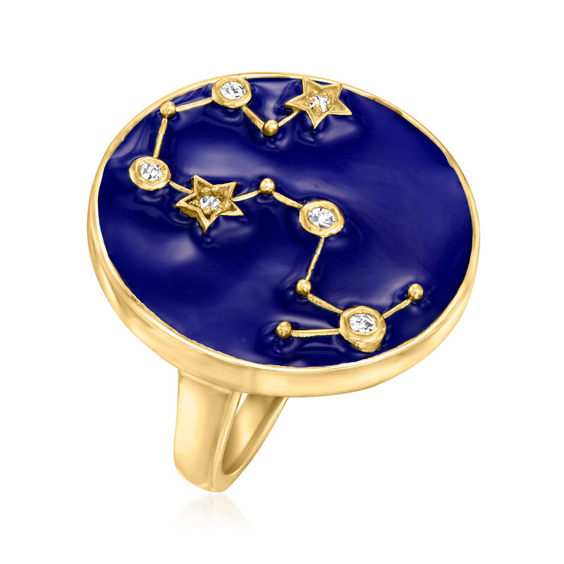.10 ct. t.w. White Zircon and Blue Enamel Scorpio Zodiac Constellation Ring in 18kt Gold Over Sterling image number 2