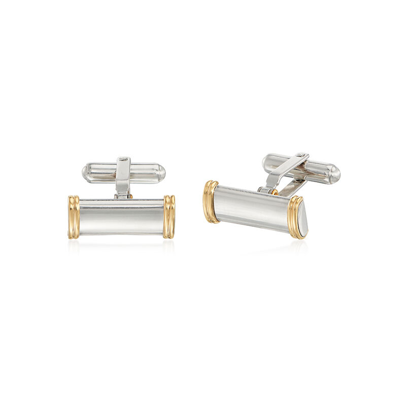 C. 1980 Vintage Sterling Silver and 14kt Yellow Gold Cuff Links and Button Cover Set image number 1