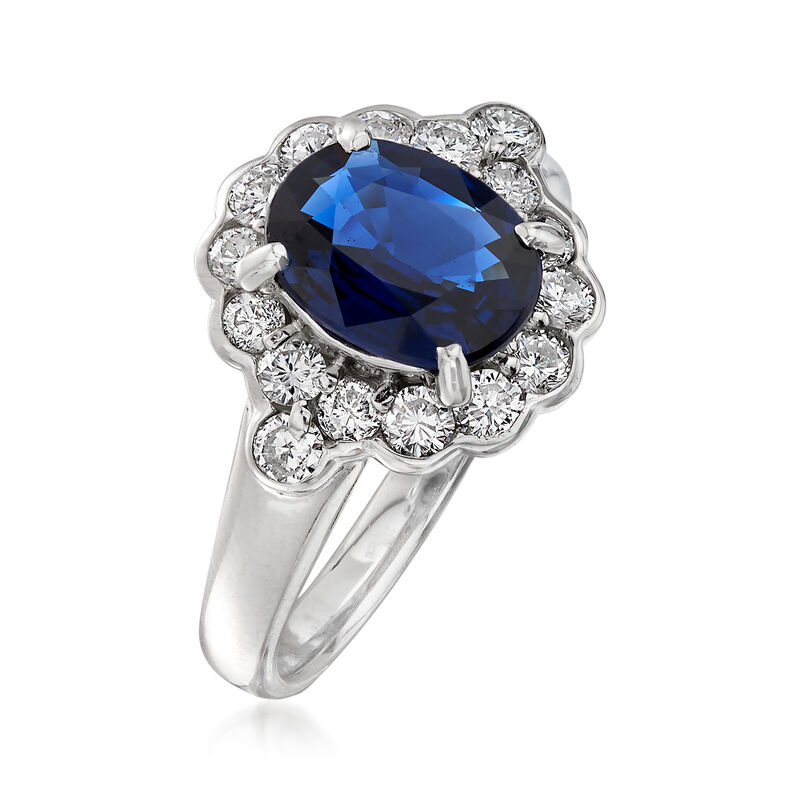 C. 2000 Vintage 3.75 ct. t.w. Diamond and 1.59 Carat Sapphire Ring in Platinum. Size 5.5 image number 2