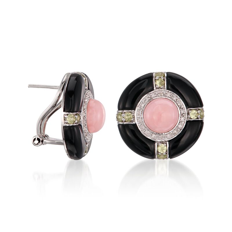 Multi-Stone and Black Agate Earrings in Sterling Silver image number 2
