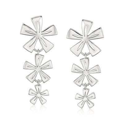 Zina Sterling Silver Tiki Flower Graduated Drop Earrings