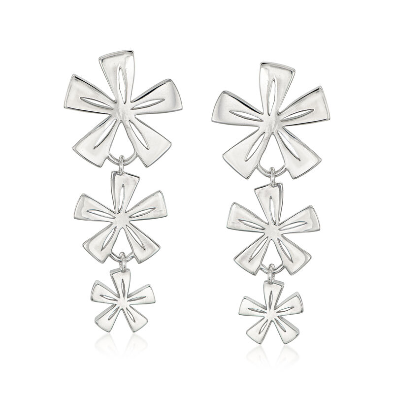 Zina Sterling Silver Tiki Flower Graduated Drop Earrings image number 0