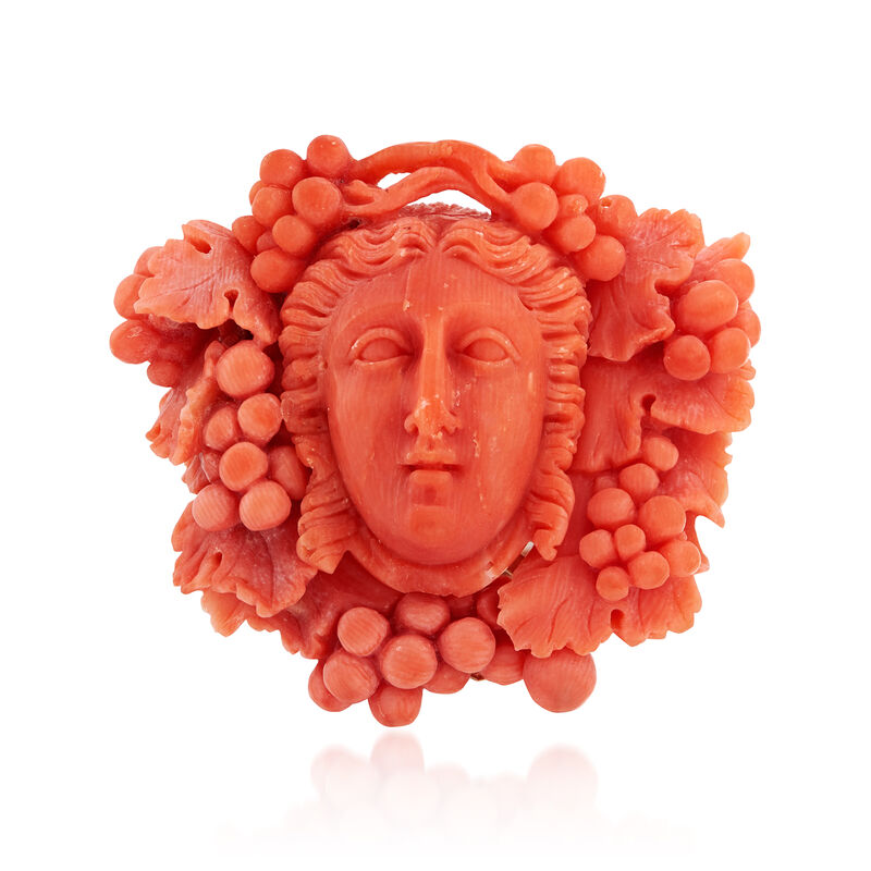 C. 1970 Vintage Coral Dionysus with Grapes Ring in 14kt Yellow Gold image number 0