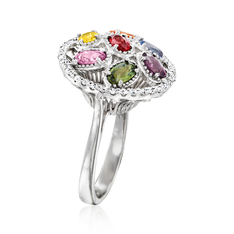 C. 1990 Vintage 2.10 ct. t.w. Multicolored Sapphire Ring with .75 ct. t.w. Diamonds in 14kt White Gold. Size 6 image number 2