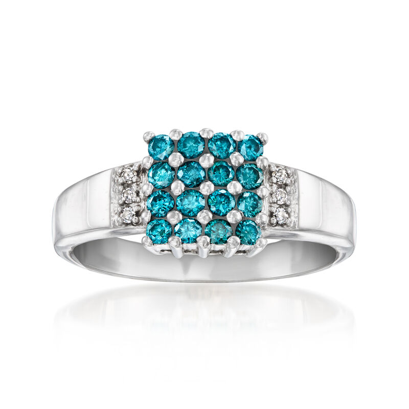 C. 1980 Vintage .55 ct. t.w. Blue Diamond Cluster Ring with White Diamonds in 14kt White Gold image number 0