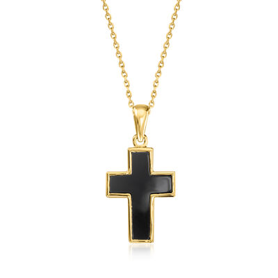 Onyx Cross Pendant Necklace in 18kt Gold Over Sterling