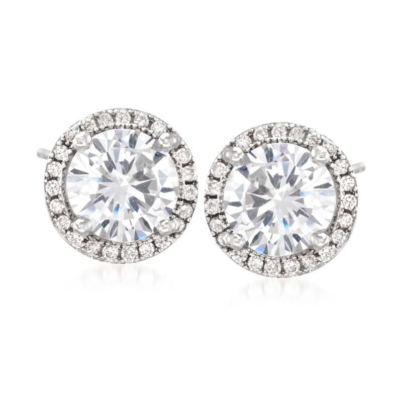 3.25 ct. t.w. CZ Halo Stud Earrings in Sterling Silver image number 0