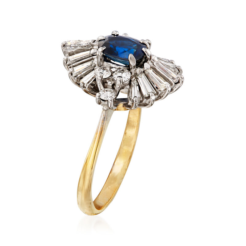 C. 1970 Vintage 1.00 Carat Sapphire and 1.00 ct. t.w. Diamond Ring in 18kt Yellow Gold. Size 5.75 image number 2