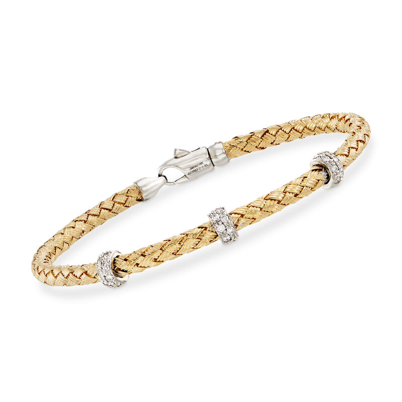 Simon G. .32 ct. t.w. Diamond Three-Station Woven Bangle Bracelet in 18kt Yellow Gold image number 0