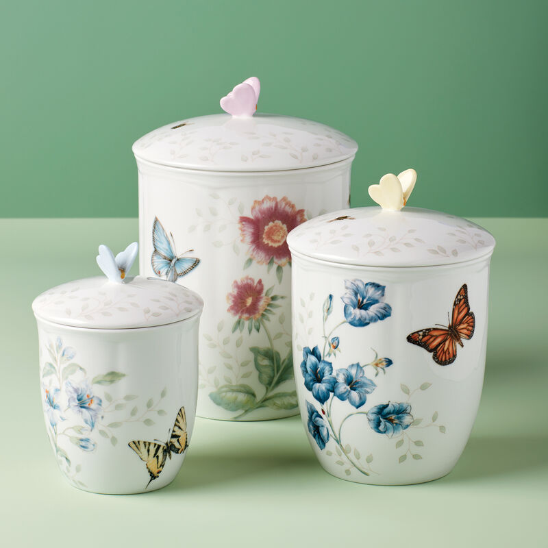 Lenox &quot;Butterfly Meadow&quot; Set of 3 Porcelain Canisters image number 1