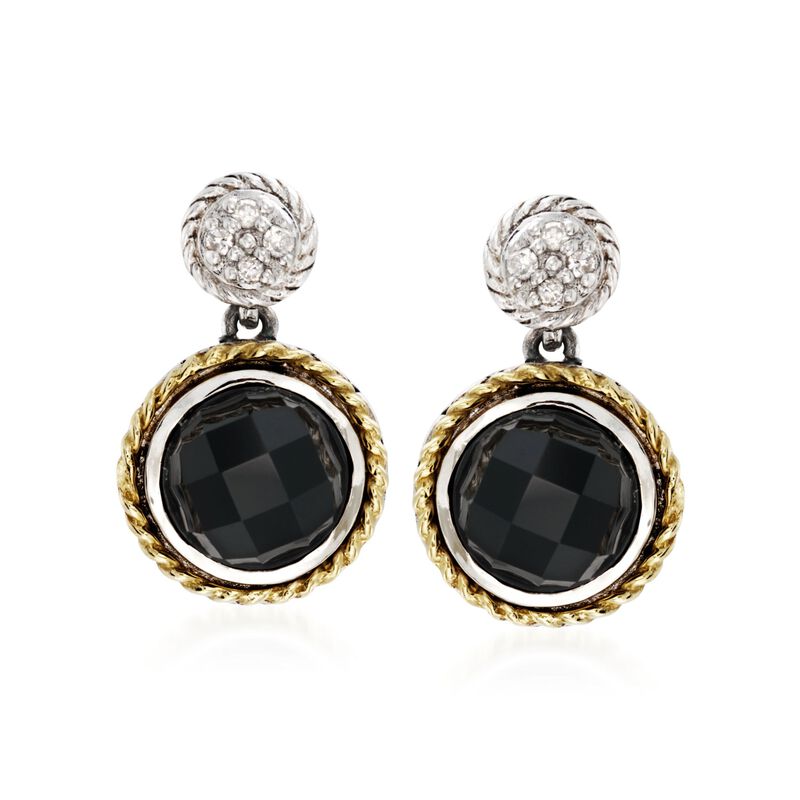 Andrea Candela Black Onyx Doublet Earrings with Diamonds in Sterling Silver and 18kt Yellow Gold image number 0