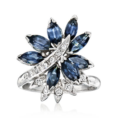C. 1970 Vintage 2.00 ct. t.w. Sapphire and .25 ct. t.w. Diamond Ring in 14kt White Gold