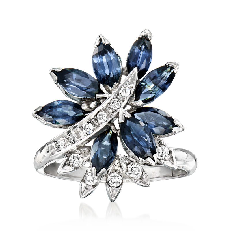 C. 1970 Vintage 2.00 ct. t.w. Sapphire and .25 ct. t.w. Diamond Ring in 14kt White Gold. Size 7 image number 0