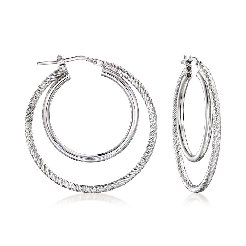 Italian Sterling Silver Double-Hoop Earrings. 1 3/8&quot; image number 0