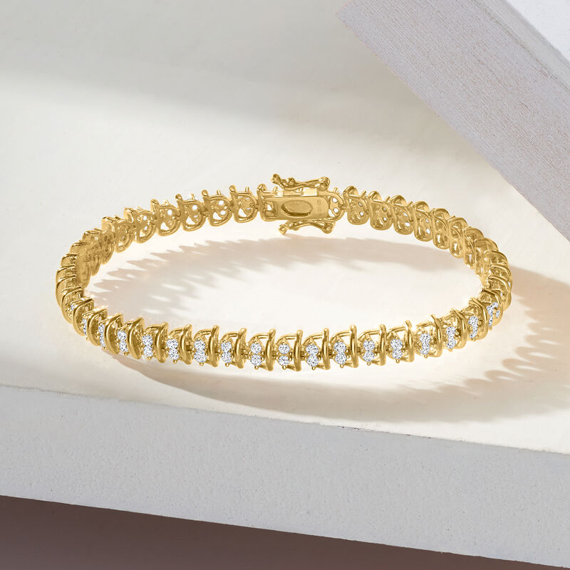 2.00 ct. t.w. Diamond Swirl-Link Tennis Bracelet in 18kt Gold Over Sterling image number 2