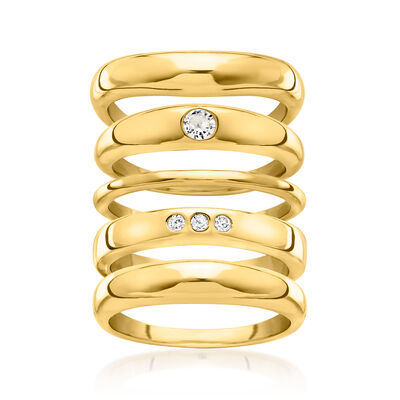 14kt Yellow Gold-Plated Jewelry Set: Five Rings with .22 ct. t.w. CZs