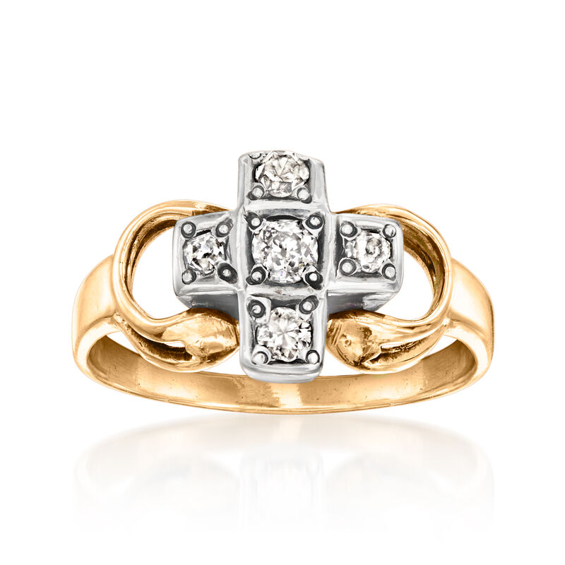 C. 1900 Vintage .30 ct. t.w. Diamond X Ring in 21kt Yellow Gold. Size 6 image number 0