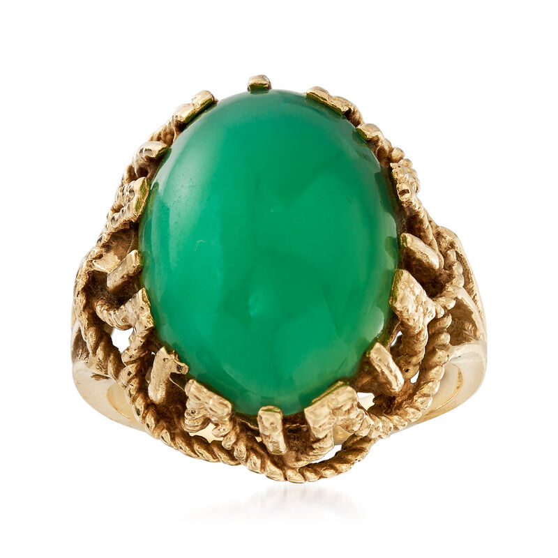 C. 1960 Vintage 17x13mm Green Chalcedony Ring in 10kt Yellow Gold. Size 6 image number 0
