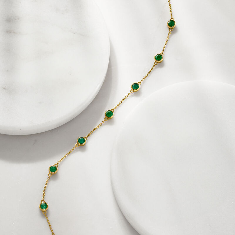 1.70 ct. t.w. Bezel-Set Emerald Station Bracelet in 18kt Gold Over Sterling. 7&quot; image number 2