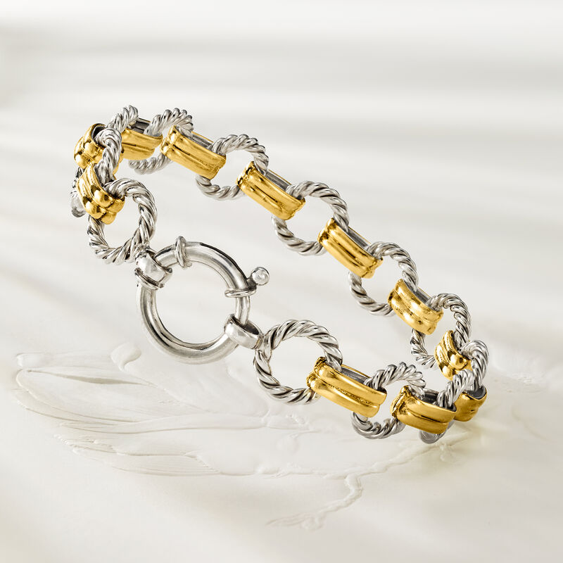 Two-Tone Sterling Silver Twisted Circle-Link Bracelet image number 2