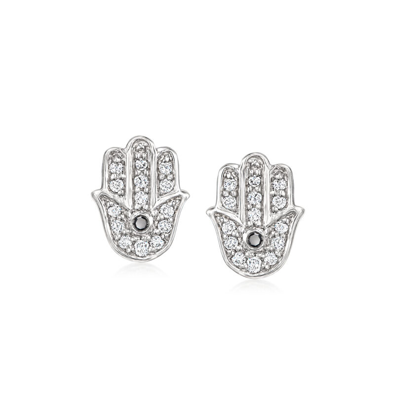 .15 ct. t.w. Black and White Diamond Hamsa Stud Earrings in Sterling Silver image number 0