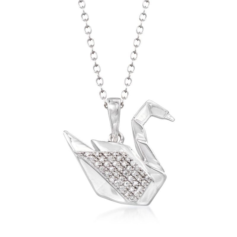 Sterling Silver Swan Pendant Necklace with Diamond Accents. 18&quot; image number 1