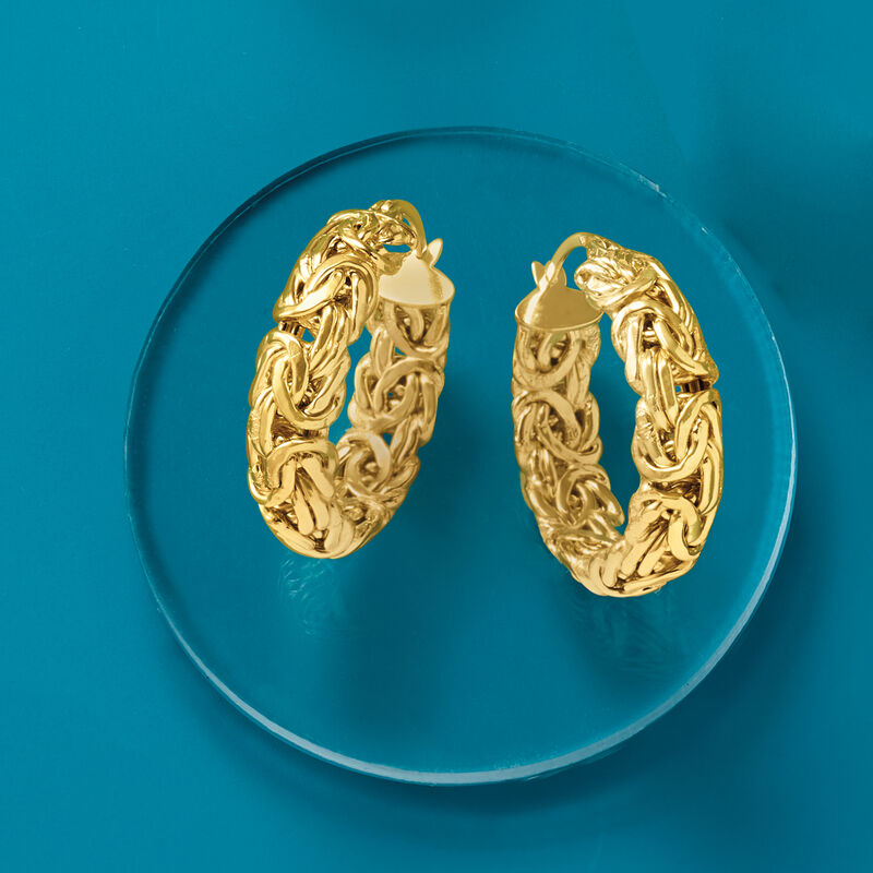 18kt Gold Over Sterling Small Byzantine Hoop Earrings. 1&quot; image number 3
