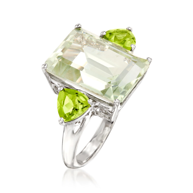 11.00 Carat Emerald-Cut Prasiolite and 1.40 ct. t.w. Peridot Ring in Sterling Silver image number 2