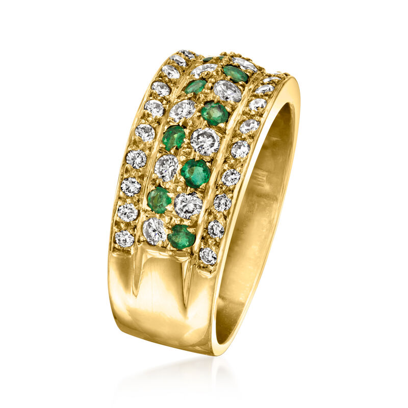 C. 1980 Vintage .57 ct. t.w. Diamond and .29 ct. t.w. Emerald Ring in 18kt Yellow Gold. Size 6 image number 2