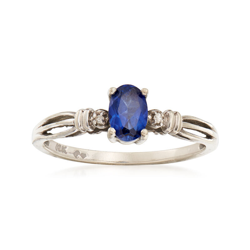 C. 1990 Vintage .55 Carat Sapphire Ring with Diamond Accents in 10kt White Gold. Size 7 image number 0