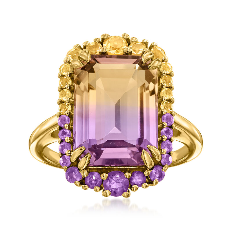 6.50 Carat Ametrine Ring with .30 ct. t.w. Amethysts and .30 ct. t.w. Citrines in 18kt Gold Over Sterling image number 0