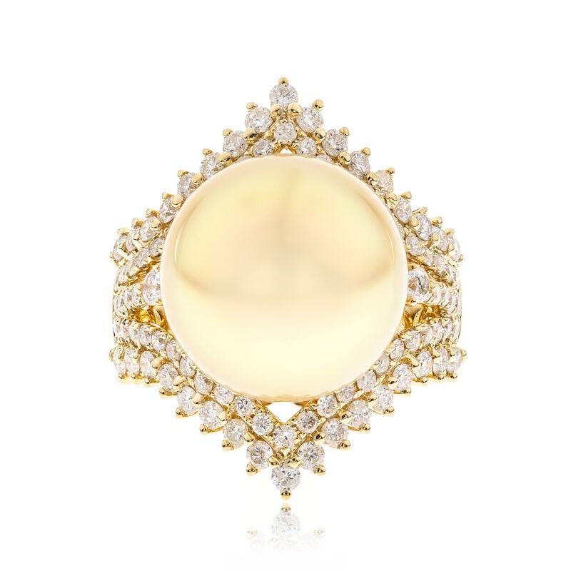 14-15mm Yellow Cultured South Sea Pearl Ring with 1.20 ct. t.w. Diamonds in 14kt Yellow Gold image number 0