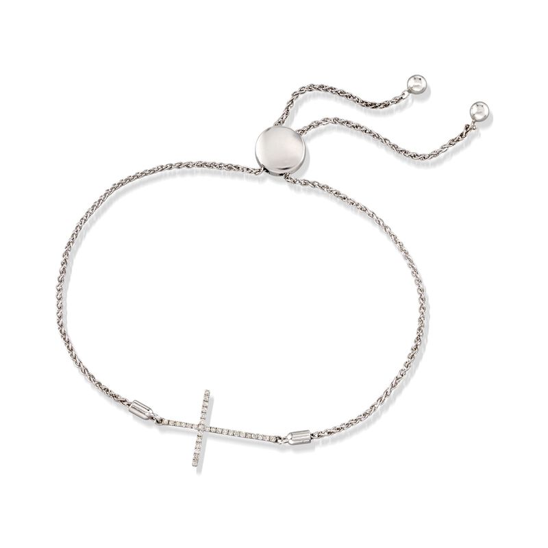 .10 ct. t.w. Diamond Sideways Cross Bolo Bracelet in Sterling Silver image number 2