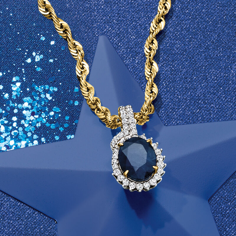 3.30 Carat Sapphire and .29 ct. t.w. Diamond Pendant in 14kt Yellow Gold image number 2