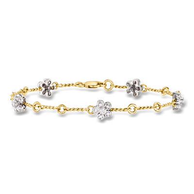 C. 1990 Vintage .75 ct. t.w. Diamond Flower Station Bracelet in 14kt Two-Tone Gold