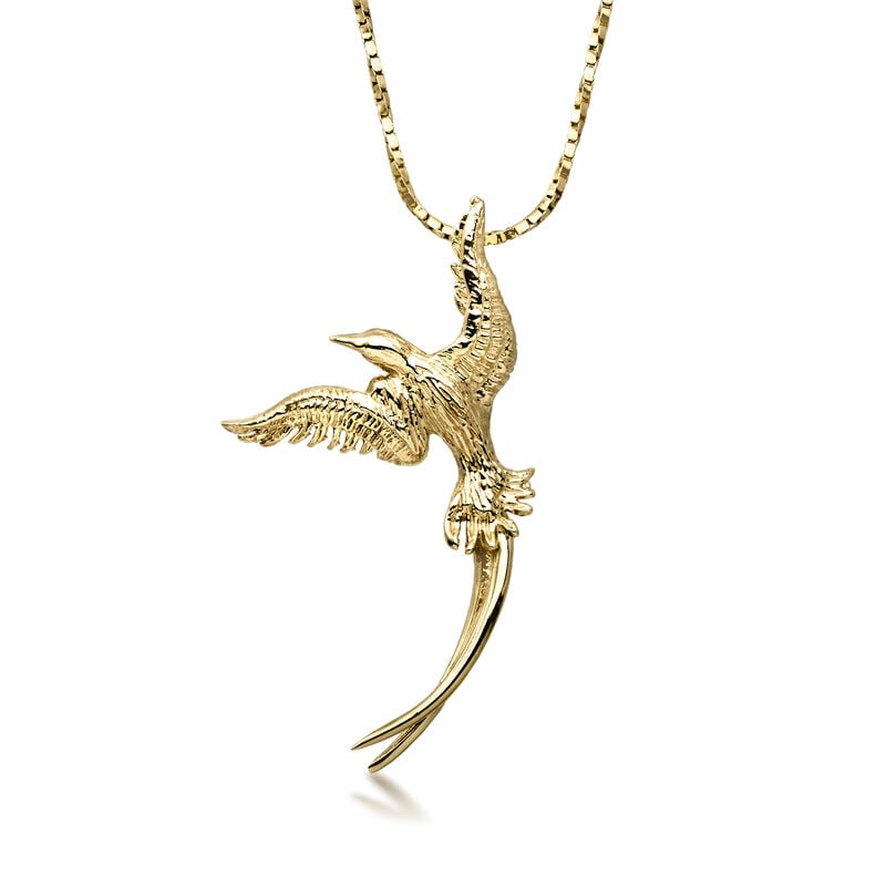 C. 1980 Vintage 14kt Yellow Gold Bird Pendant Necklace. 18" image number 0