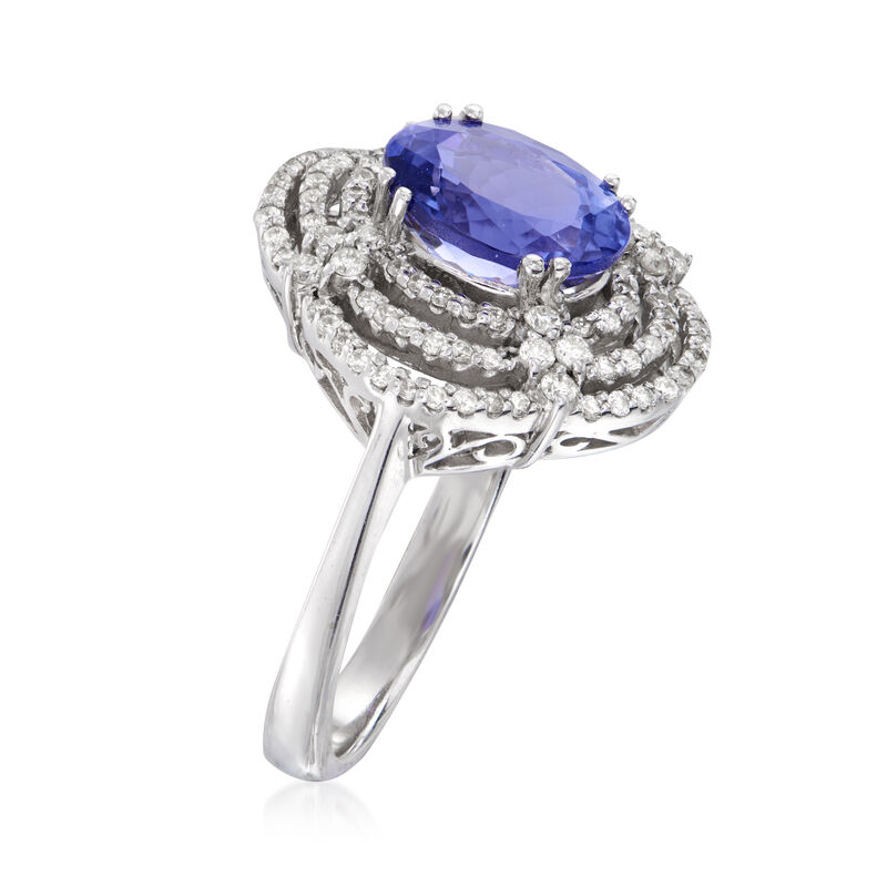 2.00 Carat Tanzanite and .50 ct. t.w. Diamond Scallop Ring in 14kt White Gold image number 2
