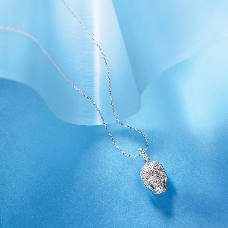 1.00 ct. t.w. CZ Skull Pendant Necklace in Sterling Silver. 18&quot; image number 4