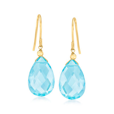 13.00 ct. t.w. Sky Blue Topaz Drop Earrings in 10kt Yellow Gold