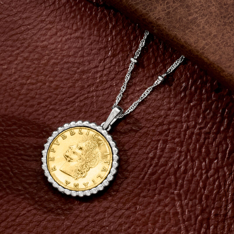 Italian Genuine 20-Lira Coin Pendant Necklace in Sterling Silver. 18&quot; image number 4