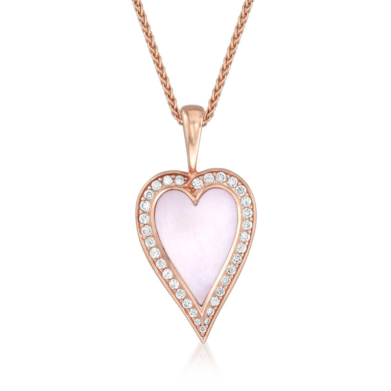 C. 2000 Vintage Kabana Mother-Of-Pearl Heart Pendant Necklace with .90 ct. t.w. Diamonds in 14kt Rose Gold image number 0