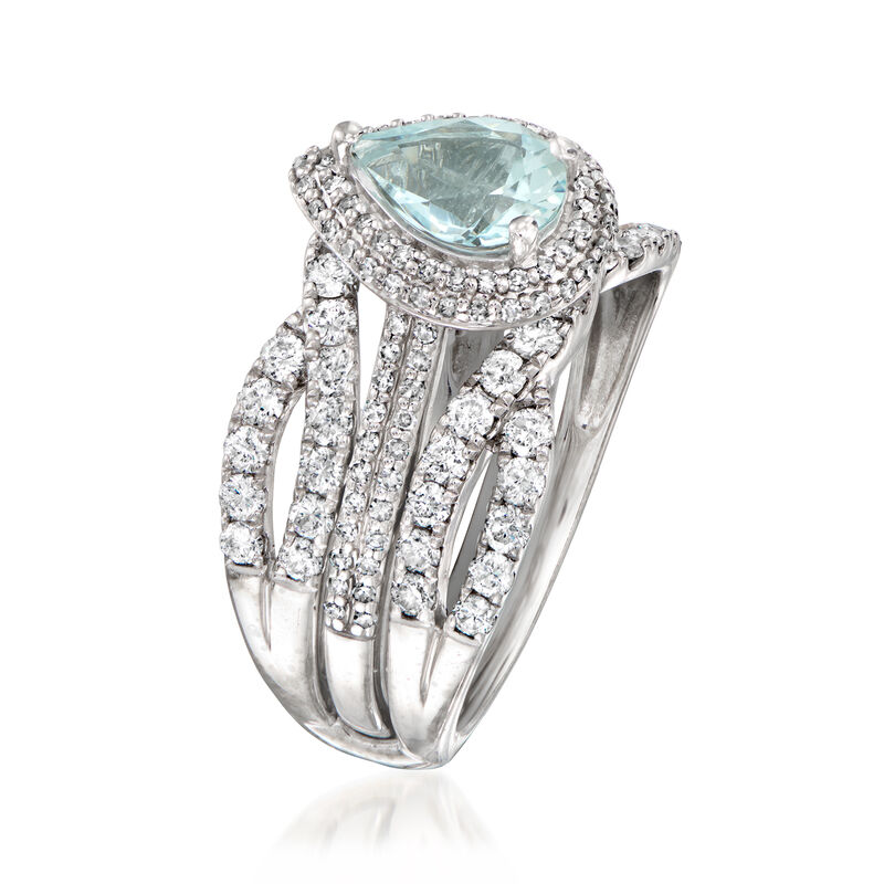C. 1990 Vintage 1.00 Carat Aquamarine Ring with 1.75 ct. t.w. Diamonds in 14kt White Gold. Size 6.5 image number 2