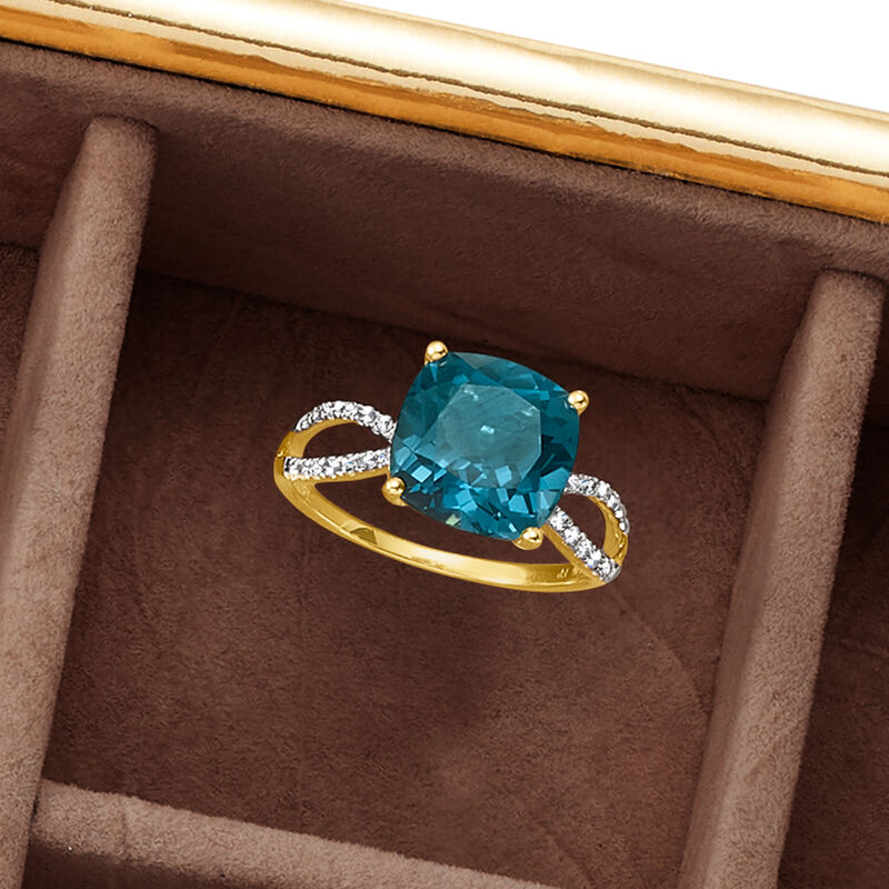 4.90 Carat London Blue Topaz and .11 ct. t.w. Diamond Ring in 14kt Yellow Gold image number 4