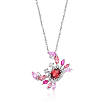 .90 Carat Garnet and 1.50 ct. t.w. Multi-Gemstone Crab Pendant Necklace in Sterling Silver