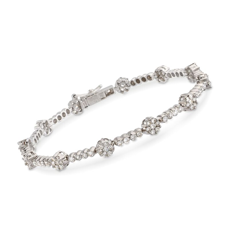 C. 1990 Vintage 3.50 ct. t.w. Diamond Floral Bar Bracelet in 14kt White Gold. 7.25&quot; image number 0