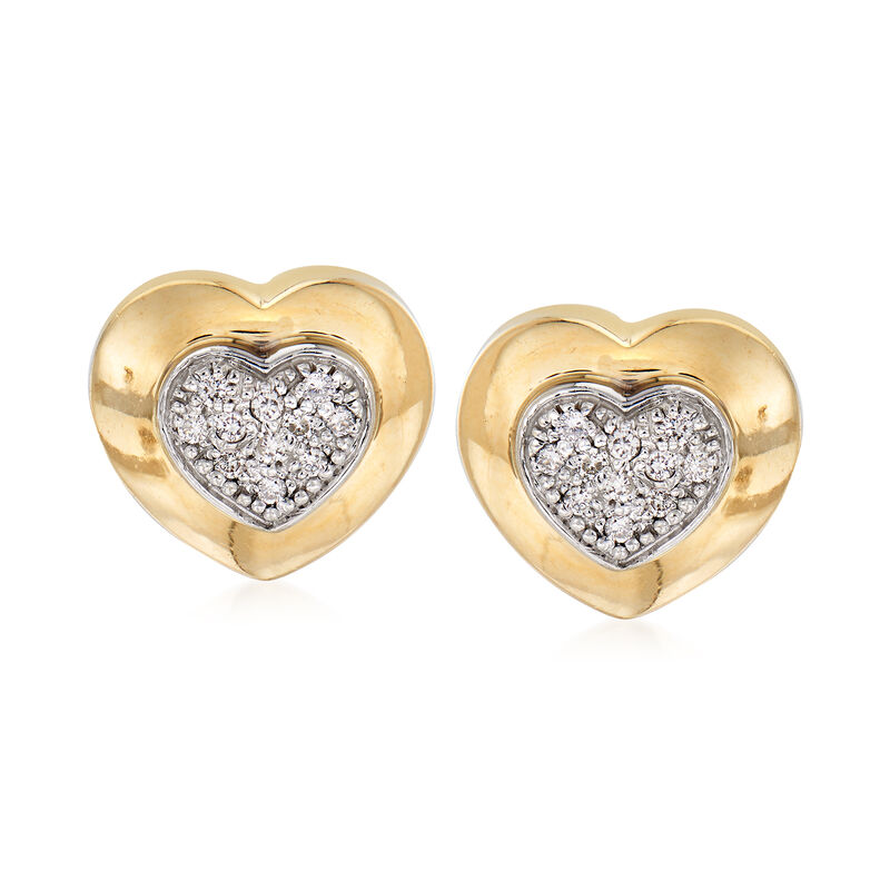 C. 1980 Vintage .35 ct. t.w. Diamond Heart Earrings in 14kt Yellow Gold image number 0