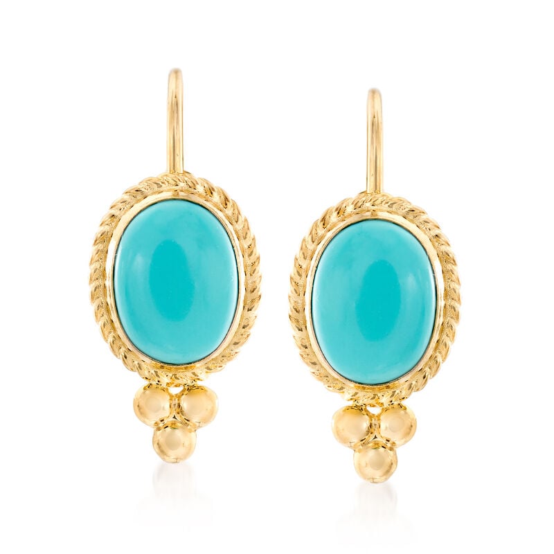 Turquoise Roped-Edge Earrings in 14kt Yellow Gold  image number 0